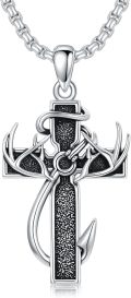 wholesale 925 Sterling Silver Deer Antler Cross Pendant Necklace for Men Hunting s-0-0
