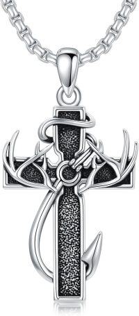 wholesale 925 Sterling Silver Deer Antler Cross Pendant Necklace for Men Hunting s-2-01-Cross Antler Fish Hook