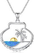 wholesale 925 Sterling Silver Blue Opal Palm Tree Island Pendant Necklace-0-0
