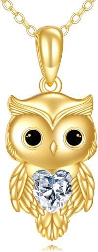 wholesale 14K Gold Owl Heart Crystal Pendant Necklace for Women - 16 Chain-02-Yellow Gold 0.3 Carat Moissanite