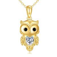 wholesale 14K Gold Owl Heart Crystal Pendant Necklace for Women - 16 Chain-02-Yellow Gold 0.3 Carat Moissanite