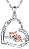 wholesale 925 Sterling Silver Fox in Heart Pendant Necklace s for Women-0-0