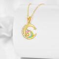 wholesale 14k Gold Unicorn Moon Necklace With Rainbow Mane And Lab Diamond Accents-0-1
