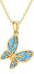wholesale Gold 925 Sterling Silver Turquoise Butterfly Pendant Necklace Minimalist Charm s for Her-0-0