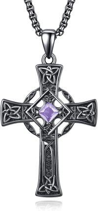 wholesale Sterling Silver Garnet Celtic Cross Necklace for Men 22 +2 Chain-Black-June