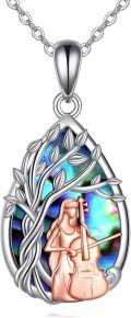 wholesale 925 Sterling Silver Abalone Shell Tree of Life Pendant Necklace with Violin Design-0-0