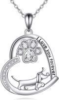 wholesale 925 Sterling Silver Heart-Shaped Dog Lover's Pendant Necklace with Crystal and Engraved Message I Love You Forever - Perfect Gift for Pet Owners (French Bulldog)-0-0