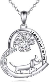 wholesale 925 Sterling Silver Heart-Shaped Dog Lover's Pendant Necklace with Crystal and Engraved Message I Love You Forever - Perfect Gift for Pet Owners (French Bulldog)-Dachshund