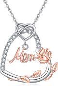 wholesale 925 Sterling Silver Mom Rose Flower Heart Pendant Necklace Mothers Day Gifts for Her-0-0
