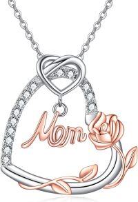 wholesale 925 Sterling Silver Mom Rose Flower Heart Pendant Necklace Mothers Day Gifts for Her-Mom Rose Gold