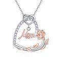 wholesale 925 Sterling Silver Mom Rose Flower Heart Pendant Necklace Cubic Zirconia Two Tone Plated-0-0