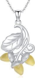 wholesale 925 Sterling Silver Acorn Leaf Yellow Stone Pendant Necklace-0-0