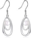 wholesale 925 Sterling Silver Freshwater Pearl Double Circle Drop Leverback Earrings-0-0