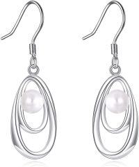 wholesale 925 Sterling Silver Freshwater Pearl Double Circle Drop Leverback Earrings-Pearl Earrings