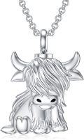 wholesale 925 Sterling Silver Highland Cow Memorial Keepsake Urn Necklace for Ashes with Chain and Velvet Pouch-0-0