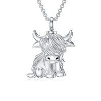 wholesale 925 Sterling Silver Highland Cow Memorial Keepsake Urn Necklace for Ashes with Chain and Velvet Pouch-Highland Cow