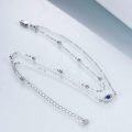 wholesale 925 Sterling Silver Evil Eye Double Chain Bracelet with Blue Stone and Beads for Women Girls-0-4