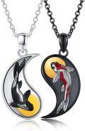 wholesale 925 Sterling Silver Yin Yang Koi Fish Couple Necklaces Set-0-0