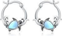wholesale Sterling Silver Moonstone Retro Owl Hummingbird Butterfly Dragonfly Hoop Earrings-Turtle