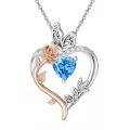 TOUPOP Sterling Silver Aquamarine Heart Butterfly Pendant Necklace-0-0