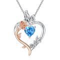 TOUPOP Sterling Silver Aquamarine Heart Butterfly Pendant Necklace-0-0