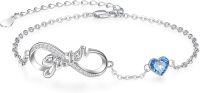 wholesale 925 Sterling Silver Birthstone Sister Infinity Bracelet with Heart-12-Dec.