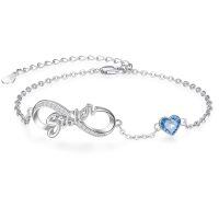wholesale 925 Sterling Silver Birthstone Sister Infinity Bracelet with Heart-12-Dec.