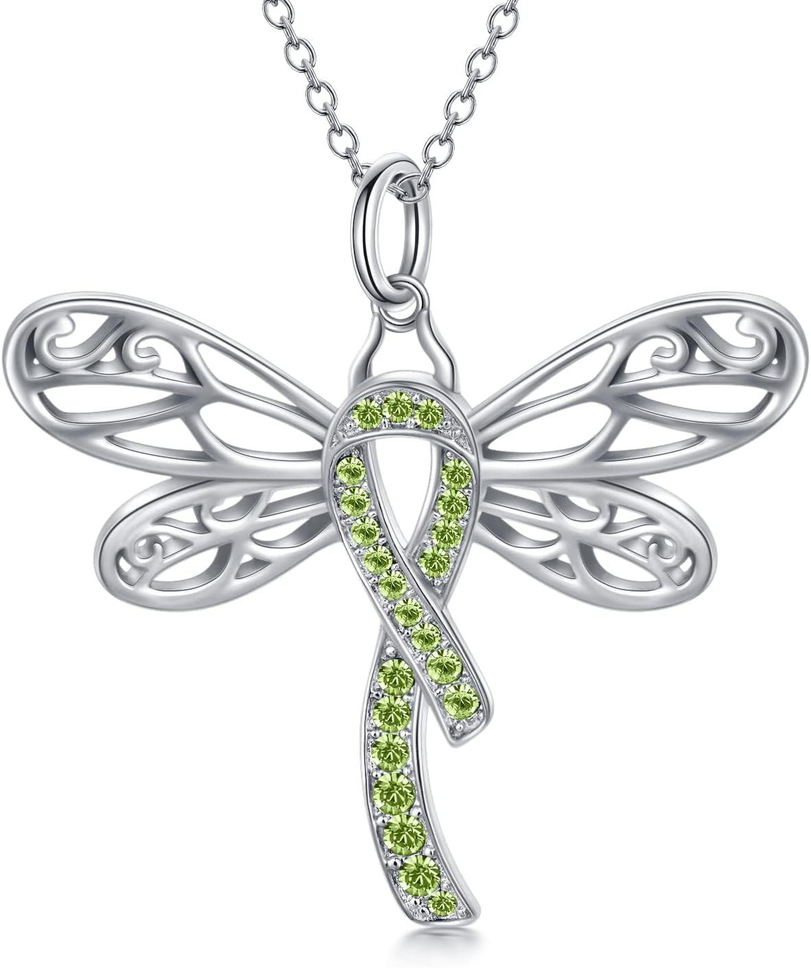  Silver Stone Cancer Survivor Necklace Women s Awareness Gift -02-Dragonfly-green-02-Dragonfly-green