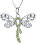 wholesale Sterling Silver & Austrian Crystal Green Ribbon Necklace for Mental Health & Cancer Awareness (23-31mm)-0-0