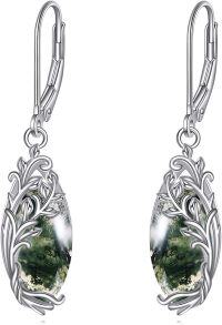 wholesale 925 Sterling Silver Moss Agate Tree of Life Drop Earrings with Leverbacks-K-Moss Agate 2