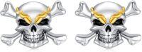 wholesale Sterling Silver Pirate Skull Stud Earrings for Men Women Gothic Jewelry Gifts-Crossbones Skull