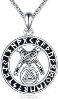 wholesale 925 Sterling Silver Nordic Pendant with Valknut and Ravens Design Necklace for Men & Women-0-0