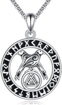 wholesale 925 Sterling Silver Nordic Pendant with Valknut and Ravens Design Necklace for Men & Women-Raven