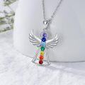 wholesale 925 Sterling Silver Rainbow Crystal Guardian Angel Wing Pendant Necklace for Women-0-3