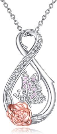 wholesale 925 Sterling Silver Infinity Rose Butterfly Pendant Necklace - Mother's Day Gift for Mom-Infinity Necklace