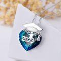 wholesale 925 Sterling Silver Blue Crystal Class of 2023 Graduation Heart Pendant Necklace-0-1