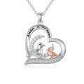 TOUPOP Sterling Silver Pigeon Heart Pendant Mother Daughter Necklace-0-0