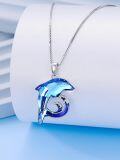 wholesale 925 Sterling Silver Blue Crystal Dolphin Wave Pendant Necklace Gift for Women Girls Mom Girlfriend-0-3