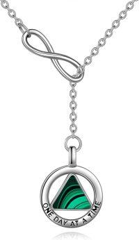 wholesale Sterling Silver NA Recovery Symbol Necklace Sobriety Gift for Women-AA malachite