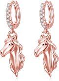 wholesale Rose Gold 925 Sterling Silver Hypoallergenic Unicorn Head Dangle Hoop Earrings for Women-0-0