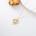 wholesale 14K Gold Diamond Double Heart Pendant Necklace for Mother's Day Gift - 16-18 inch Chain Length-0-2