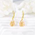 wholesale Gold 925 Sterling Silver Pressed Flower Teardrop Dangle Leverback Earrings with Gold Foil and Stones-0-3