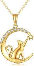 wholesale 14K Gold Crescent Moon & Star Cat Pendant Necklace for Women - Cat Lovers' s-0-0