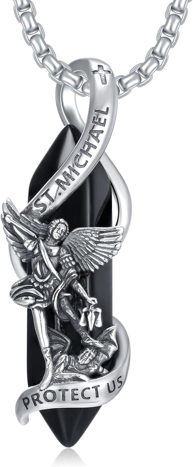 Sterling Silver Saint Michael Christopher Pendant Necklace-0-1