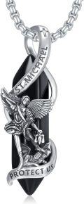 wholesale 925 Sterling Silver St. Michael Protect Us Angel Onyx Pendant Necklace-0-0
