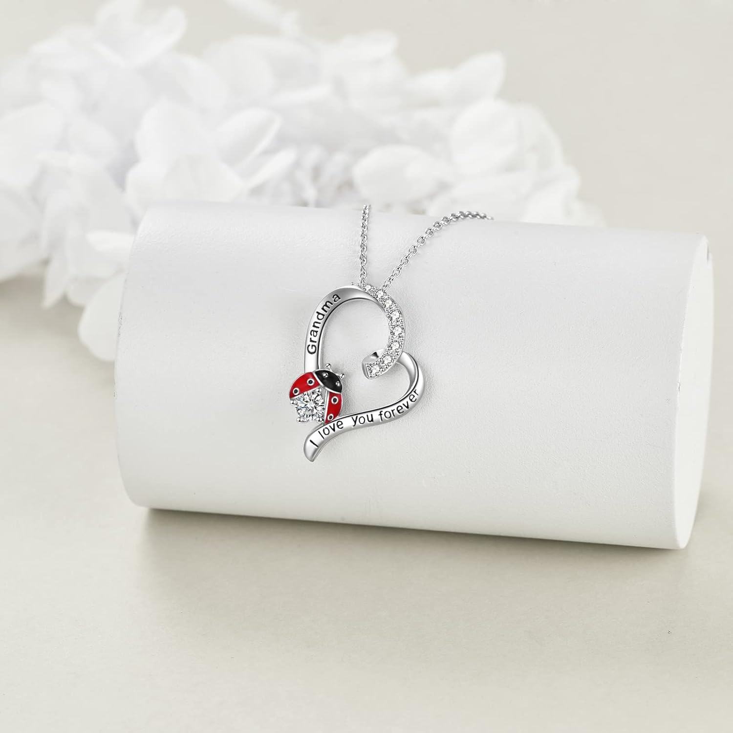 wholesale 925 Sterling Silver Heart-Shaped Ladybug Pendant Necklaces for Women and Girls - Grandma Gift I Love You Forever Jewelry Set-0-3