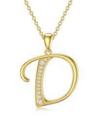 wholesale 14k Yellow Gold Lab Diamond Initial Letter Necklace Wholesale With Chain-D