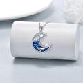wholesale 925 Sterling Silver Rhodium Plated Artificial Moonstone Whale Pendant Necklace - Adjustable 18-20 Chain, Hypoallergenic, Gift Box-0-3