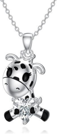 wholesale Sterling Silver 12 Month Birthstones Animals Necklace for Women Daughter (Axolotl Cow Pig Cat) Birthday Christmas Graduation Gift-08-01-Giraffe-08-01-Giraffe