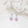 wholesale 925 Sterling Silver Pink Heart CZ Dangle Earrings for Women-0-2